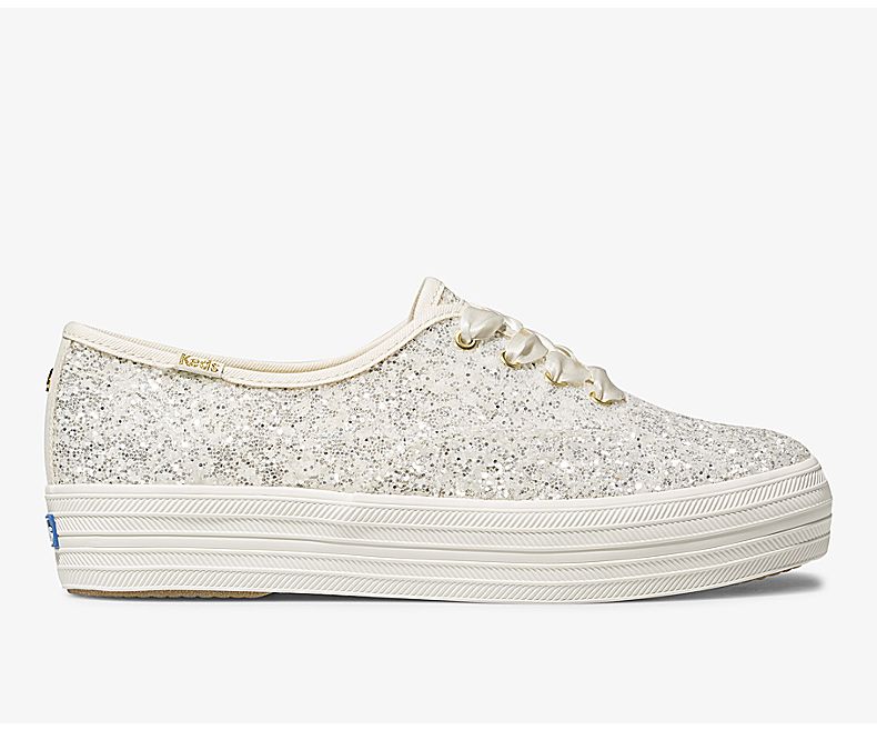 Keds Women's X Kate Spade New York Triple Glitter Cream Lace Up Shoes - OZ9738651